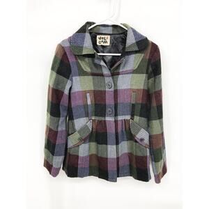 Volcom Wool Blend Plaid Peacoat Jacket  Size XS  DAMAGE